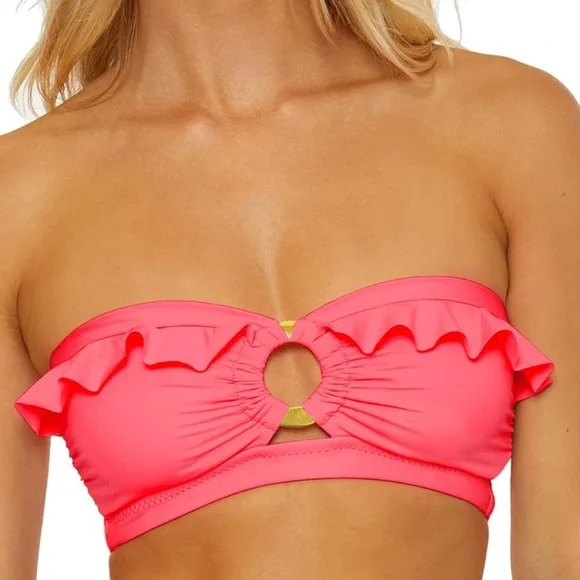 NWT Soluna Swim Buckle Up Shirred Bandeau Bikini Top, Adjustable, Tie Back, Sz M - Picture 2 of 10